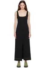 Ganni Black Jacquard Vented Sleeveless Jersey Midi Dress sz 38 NEW