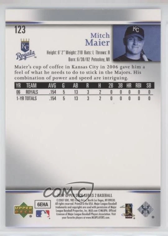 2007 Upper Deck Mitch Maier #123 Rookie RC - Image 2 of 2