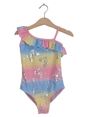 Dopodopo Mädchen Badeanzug Schmetterlinge Gr. 110/116 Rosa Blau Gelb