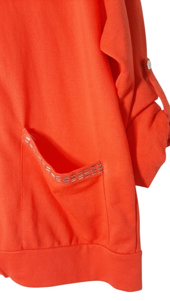 Onque Casuals Women’s Orange Zip Hoodie Jacket Small Rhinestone Trim Pockets - Image 3 of 4