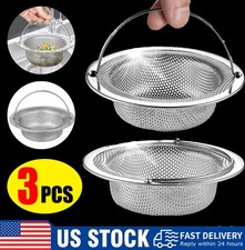 1/3pcs Kitchen Sink Drain Strainer Stainless Steel Basket Food Catcher Handle