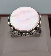 Sterling Silver 28mm Round Pink Mother Of Pearl Decorative Ring Size 8 6.1g