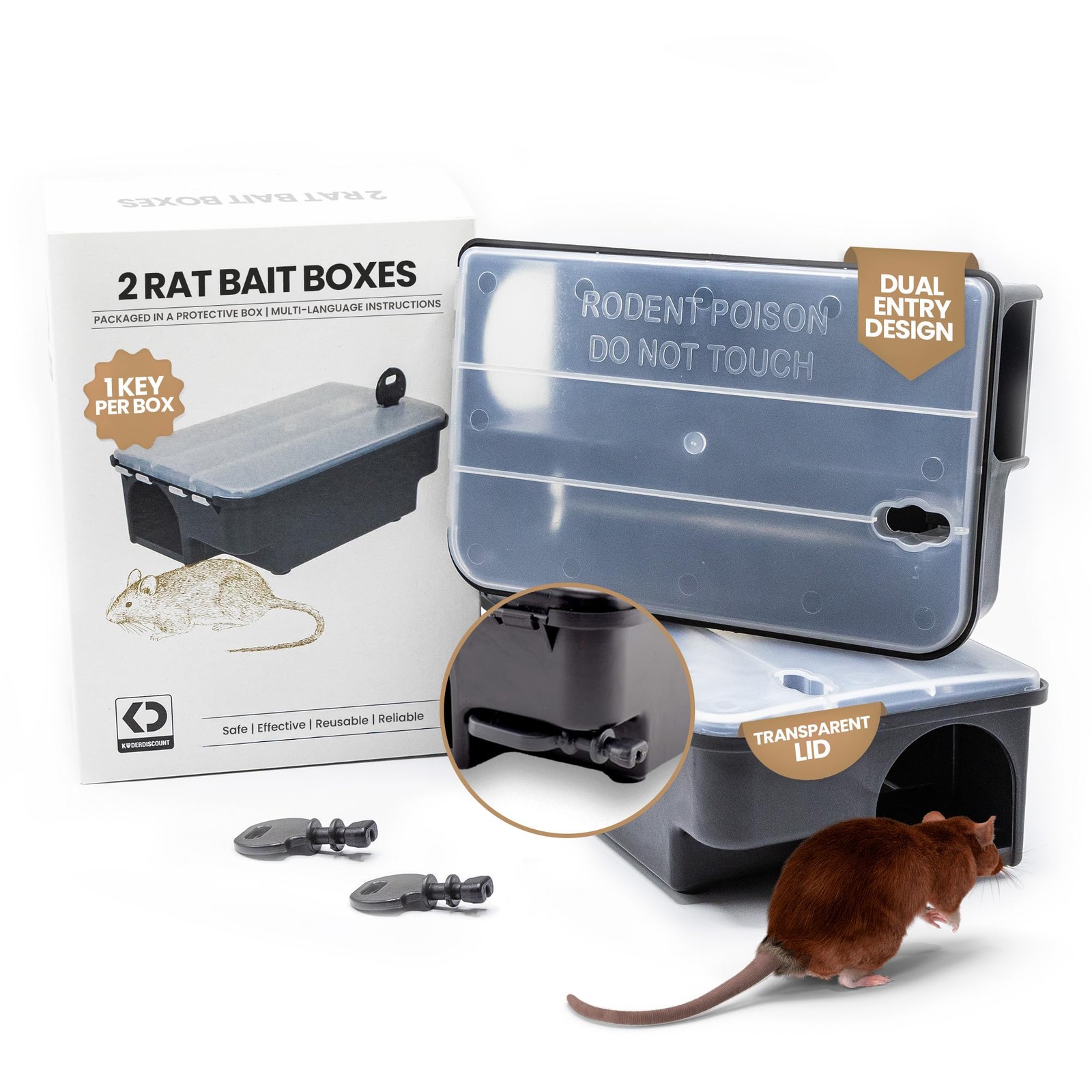 &ndash; 2 Lockable Weather-resistant Rat Trap Boxes With...