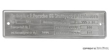 Porsche Chassis Id Plate - 2.0 911 65-69 911-723-009-19 91172300919