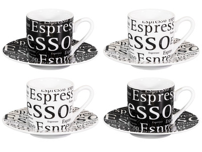 Könitz Espressotassen Set 4tlg ''Writing'' Kaffeetassen mit Untertassen