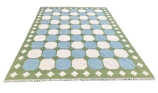 Modern Handmade Woolen Dhurrie Kilim Rug Color Blue And Green Design Carpet Rug
