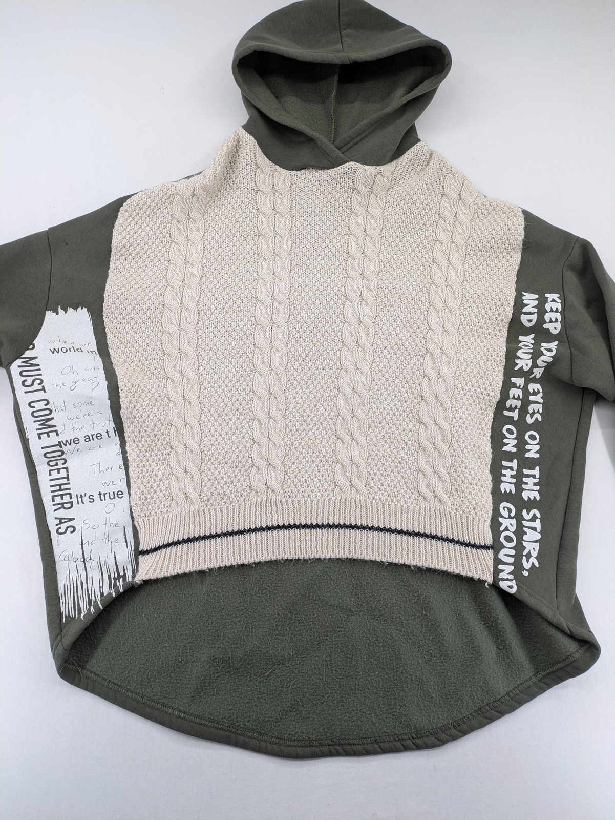 DCJ Damen Hoodie Pullover Gr XL olivgrün Zopfmuster Wollmischung High Low image 2