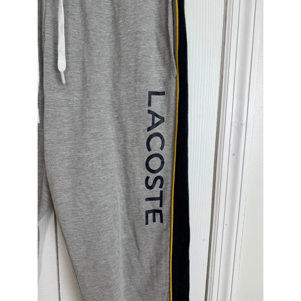 Lacoste Para Hombres Ropa de Dormir Pantalones de Salón Pista Joggers Gris Negro Dorado Rayas Laterales L Foto 2 de 4