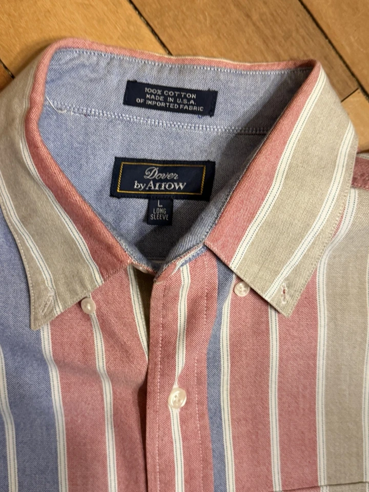 Dover By Arrow  Multicolor Striped Button-Up Shirt Made In USA Size large - Image 2 of 4