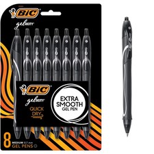 BIC Gelocity Quick Dry Black Gel Pens, Medium 8 Count Pack of 1 , black