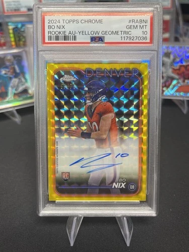 2024 Topps Chrome - Rookie Autographs Bo Nix #RA-BNI Yellow Geometric Refractor