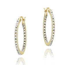 Gold over Silver 1/5ct Diamond Inside-Out 20mm Hoop Earrings