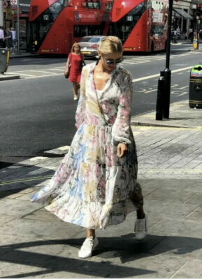 H&M White Multi Floral Tulip Print Midi Maxi Chiffon Dress