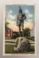 Vintage Postcard - Plymouth Massachusetts - Massasoit Statue Native American 