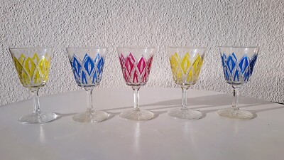 50er France Reims  Wein / Aperitif Gläser  Raute 5er Set   13cm Vintage 60s