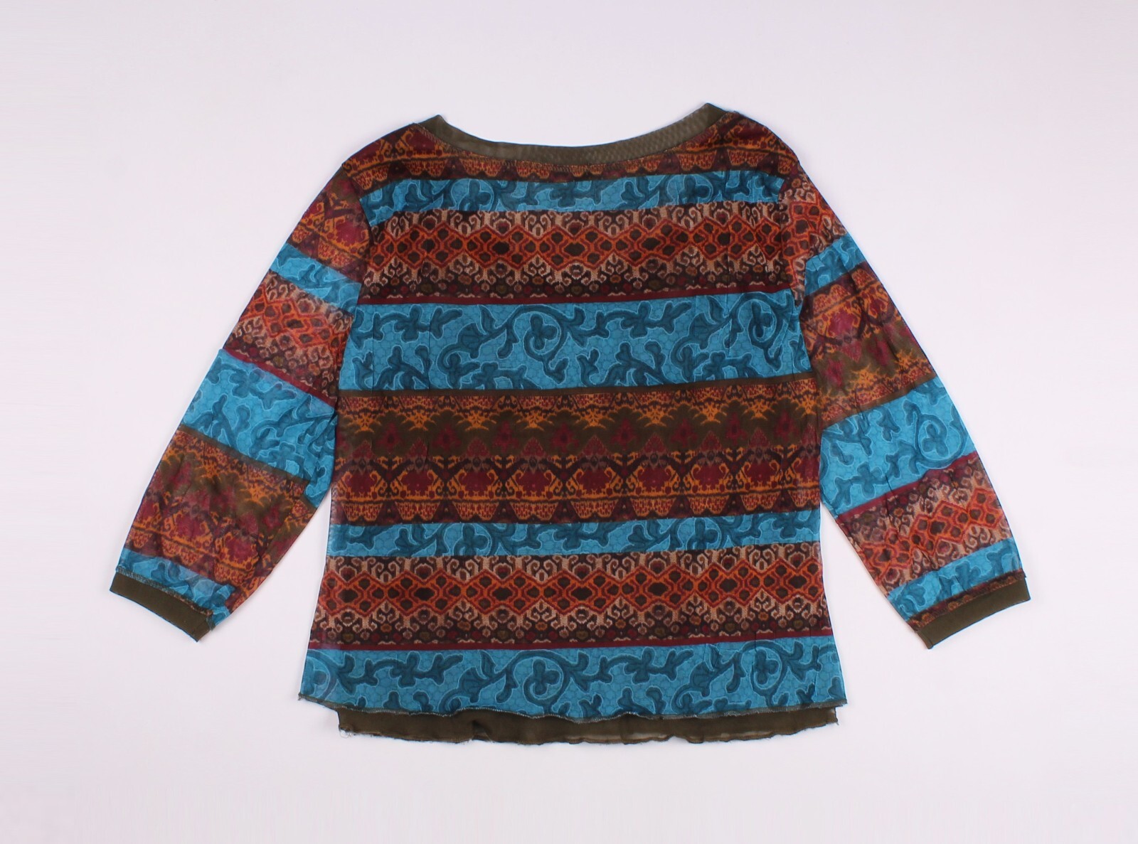 Vintage Vango Paris Mesh Printed Boho Y2K Multicolor Blouse Top Size 4