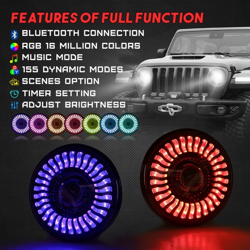 7" RGB LED Halo Headlight for Jeep Wrangler JL JLU Gladiator 2018 2019 2020 2021 - Picture 13 of 19