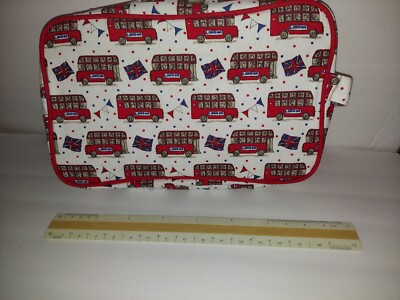 Milly Green British  Double Decker London Bus and British Flag - Wash/Makeup Bag
