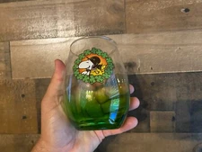 Snoopy Glass Translucent Green Drink Wine Woodstock Clovers Peanuts Funny