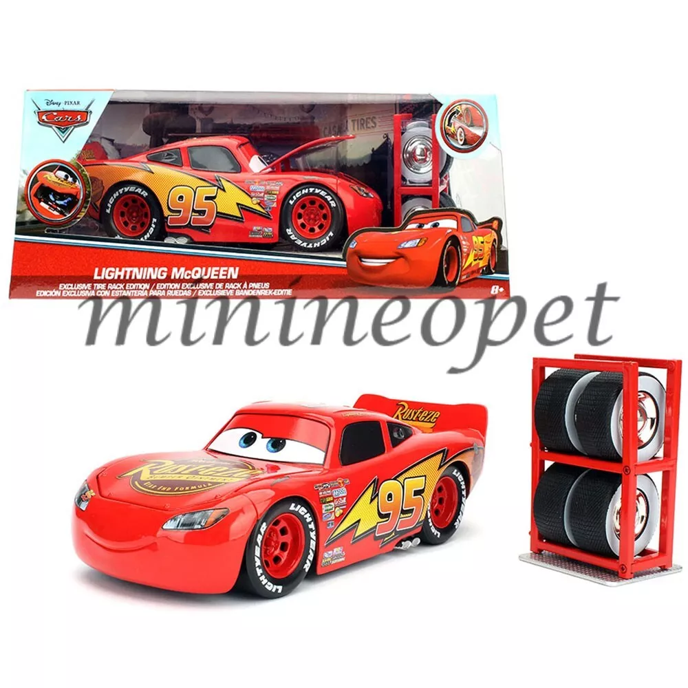 JADA DISNEY PIXAR CARS LIGHTNING MCQUEEN 1/24 DIECAST with TIRE RACK 97751