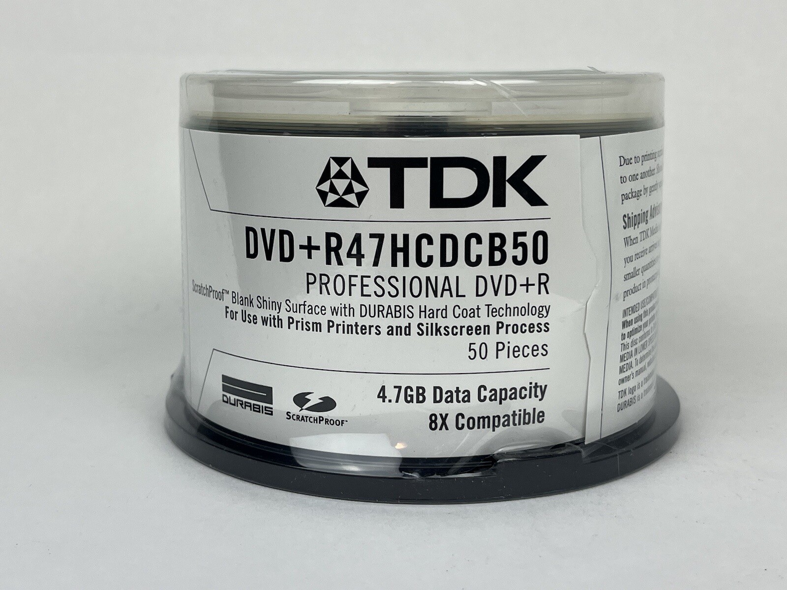 50 PK TDK DVD+R47HCDCB50 DVD+R PROFESSIONAL 8x 4.7GB Durabis Scratchproof