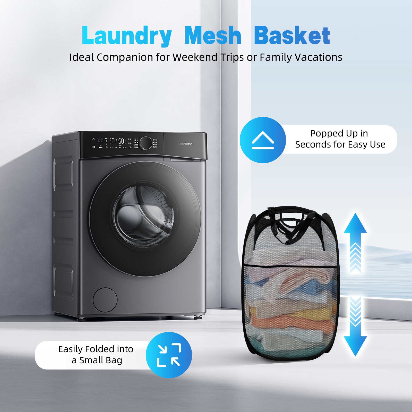 Laundry Hamper Laundry Mesh Basket Black Dirty Clothes Storage Organizer-image