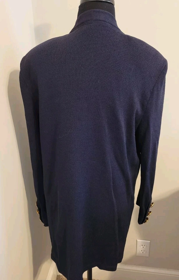 DE COLECCIÓN AÑOS 80 ST JOHN BASICS AZUL MARINO SANTANA TEJIDO FRENTE ABIERTO SUÉTER CÁRDIGAN TALLA M Foto 2 de 4