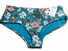 Womens Time  Tru Mid-Rise Cheeky Retro Swim Bottom Blue Floral M 8-10 A30