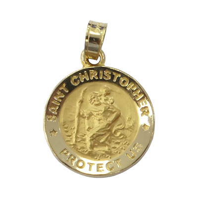 14K Yellow Gold Saint St. Christopher Round Medal Charm Pendant