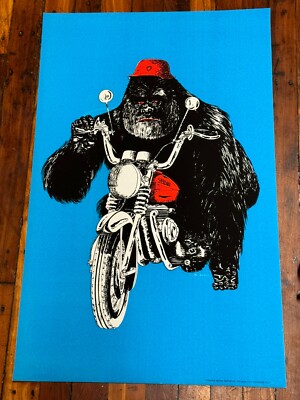 ポスター Gori C1965 BLACKLIGHT Poster GORILLA on Motorcycle 