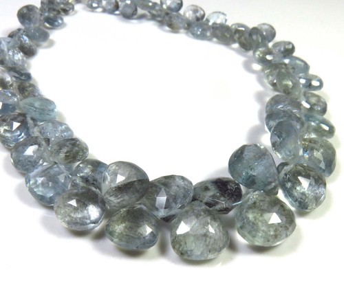 Natural Moss Aquamarine Faceted Heart Blue Gemstone Bead 9Inch 4.5-9 mm LC-1734 - Picture 6 of 7
