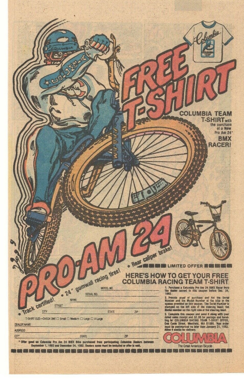 1982 Columbia Pro Am 24 BMX Racer Bicycle Advertisement
