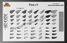 Fins v1 Assortment Fishing Lure Airbrush Stencil - Mylar Reusable