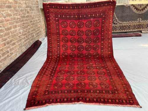 Antique Afghan Baluchi Rug – Hand-Knotted Wool, Faded Tribal Nomadic Carpet