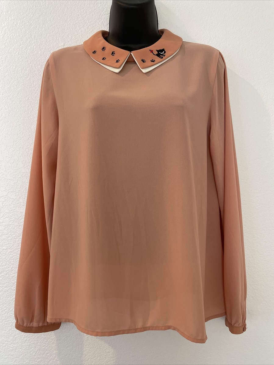 Women's Peter Pan Collar Blouse Orange Japanese Vintage Secretary