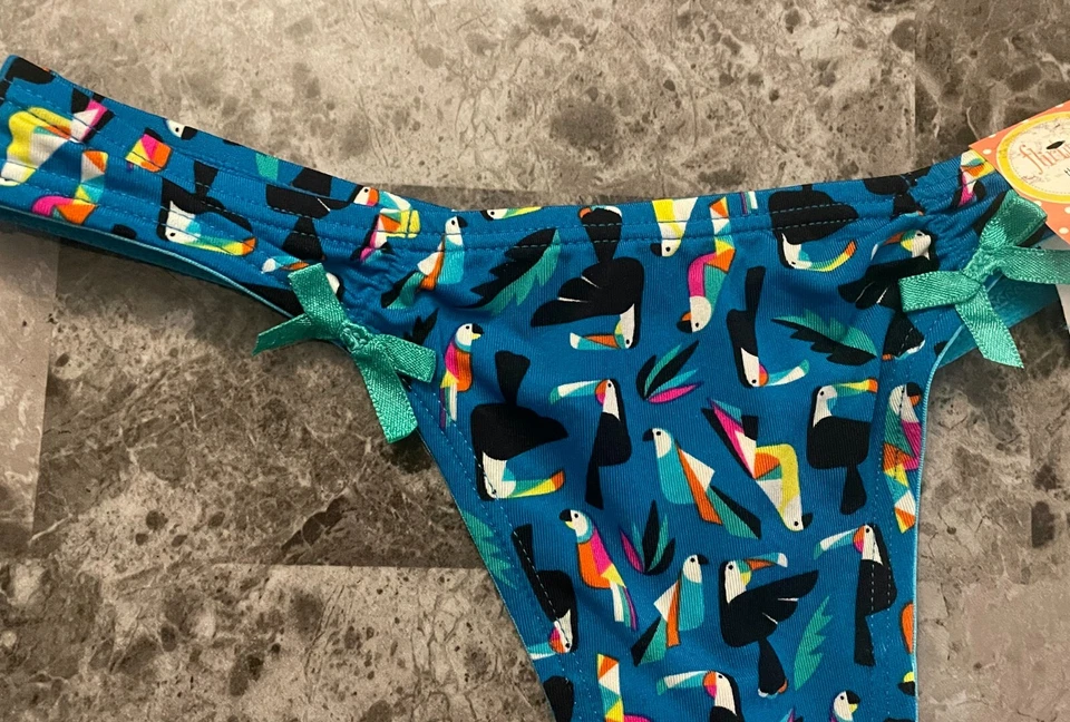 NUEVO CON ETIQUETAS FLIRTITUDE XS LISO LORO PÁJARO NYLON SPANDEX ELÁSTICO RARO TANGA BRAGAS Foto 2 de 4