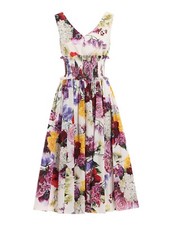 Dolce & Gabbana Floral Print Cotton White Flared Midi Dress IT38
