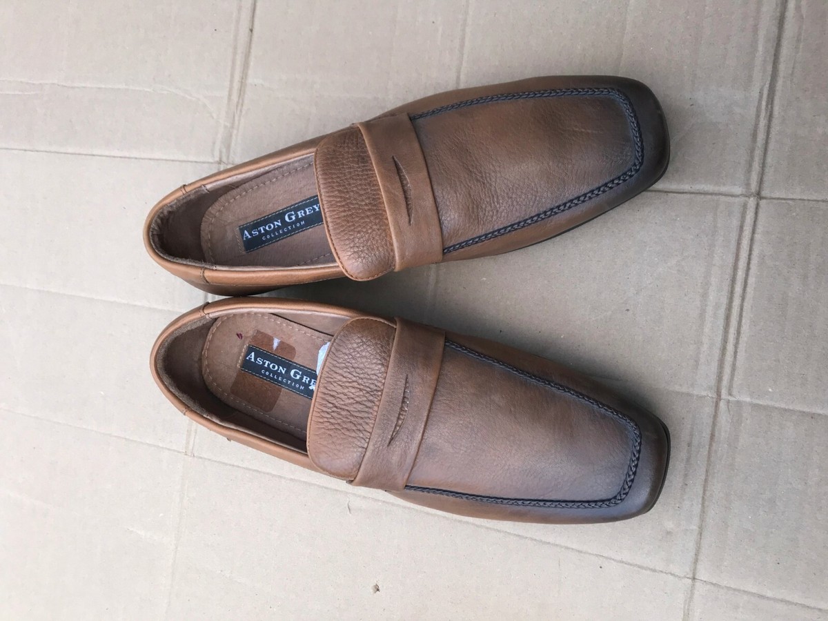 Aston Grey Collection Brown Leather Loafers Dress Shoes  display picture 3