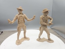 2 Vintage 1960's Louis Marx Co. Cowboy Plastic Figures 6" Tan Color