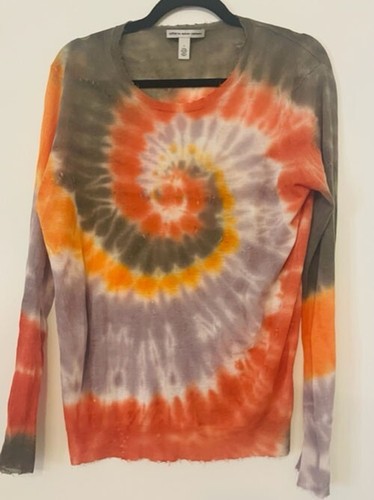 Autumn Cashmere Distressed Edge Tie Dye Crew in Orange Multi, size S, NWOT - Picture 3 of 4