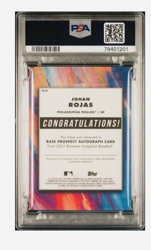 Johan Rojas /75 Fuchsia Auto PSA 9 2021 Bowman Inception Philadelphia Phillies - Picture 2 of 2