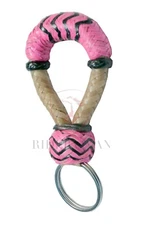 Key Chain Handmade Braided 16 Plaits Natural Cow Rawhide & Pink Knot Key Chain