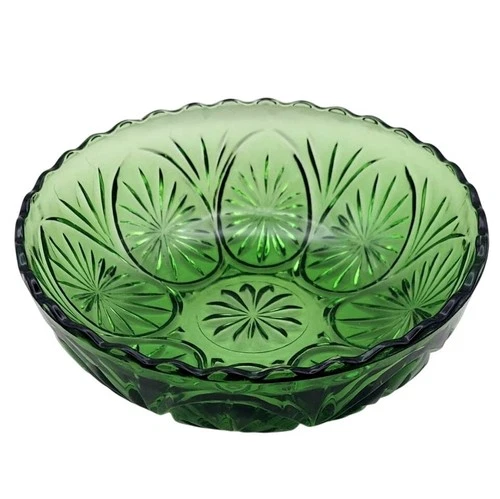 Vintage MCM Anchor Hocking Winter Green Cameo & Star Medallion Glass Salad Bowl