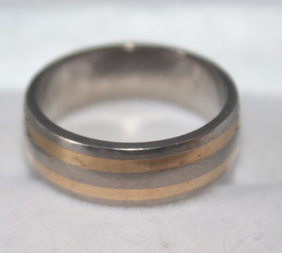100%  Genuine 9k Solid Yellow Gold & Titanium Eternity Band Ring MEN R or 8.75