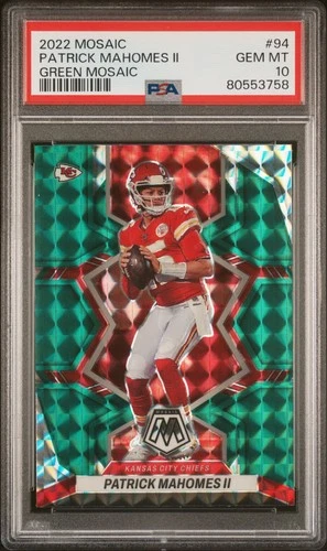 2022 PANINI MOSAIC GREEN MOSAIC #94 PATRICK MAHOMES II PSA 10