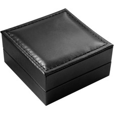 Elegant Black Leather Pocket Watch Display Case - Single Gift Box Storage
