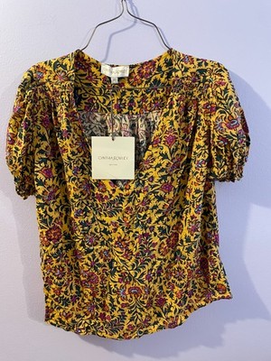 Cynthia Rowley Yellow Floral Print Short Sleeve Top Size XS teens New with tag