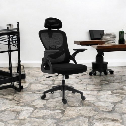 Sedia Ergonomica da Ufficio con Altezza Regolabile Braccioli Pieghevoli Nero - Foto 4 di 6