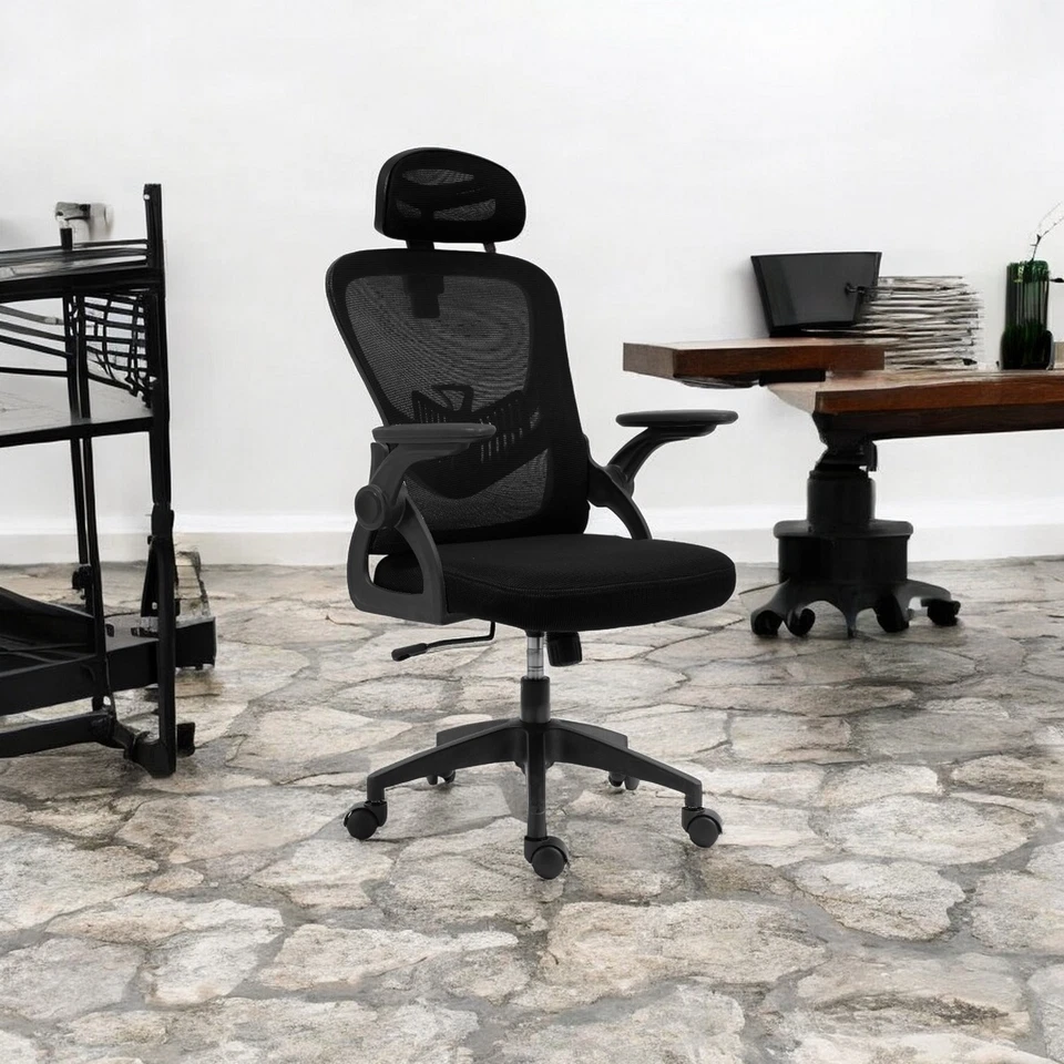 Sedia Ergonomica da Ufficio con Altezza Regolabile Braccioli Pieghevoli Nero - Immagine 4 di 4
