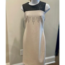 Calvin Klein Black & White Dress – Beaded Bodice, Fully Lined (Size 4)